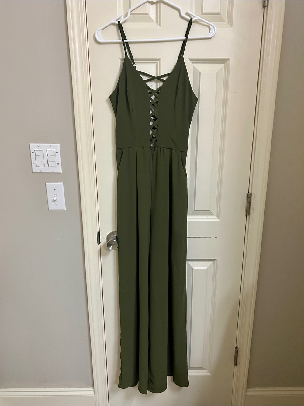 GB Girls olive green, lace-up wide-leg jumpsuit with pockets Size Junior M